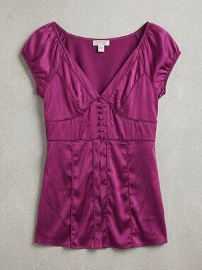 Shine New York Purple Satin Flared Top L Runs Small
